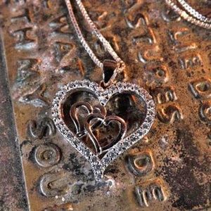 Sterling Silver double heart pendant  and box chai